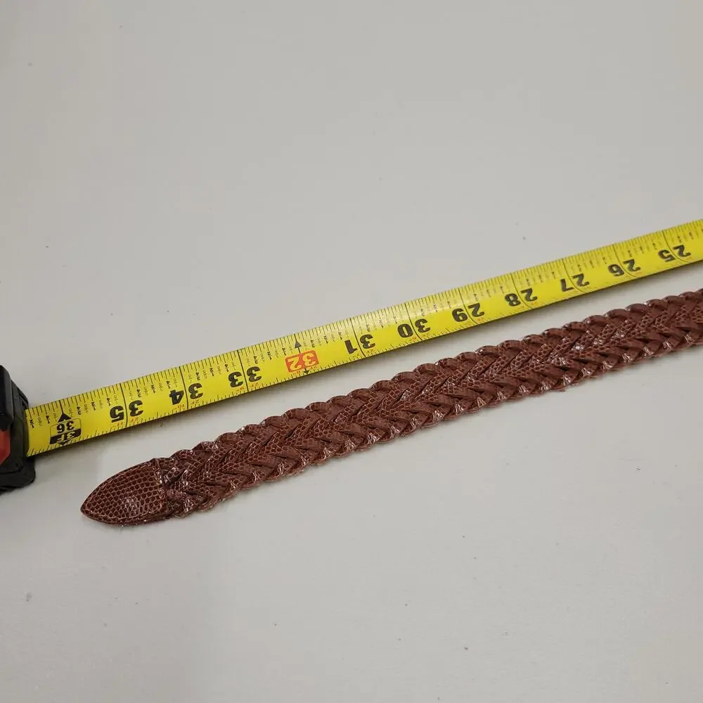 ADR Brown Braided Leather Belt Oval Engraved Buckle Women's Size S/M